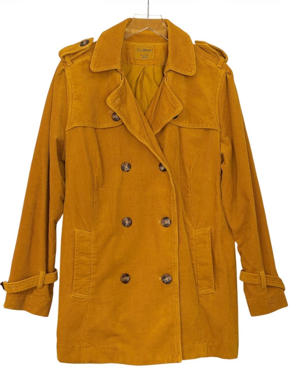 NWOT Vintage Y2K LL Bean Mustard Corduroy Double-Breasted Trench Coat Women’s L